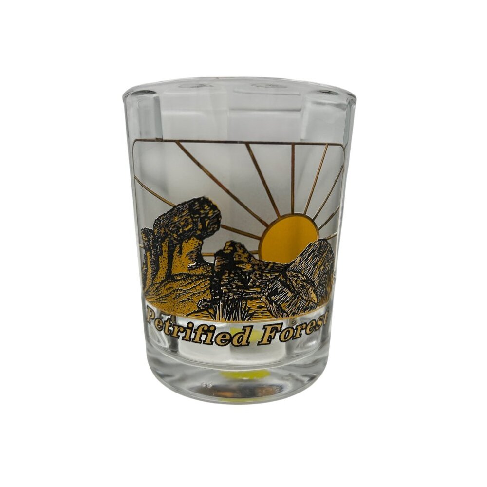 Petrified Forest Souvenir Glass Tumbler 4" Scenic Design Sun Mountains Clear Zai